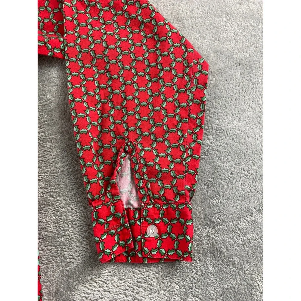 Karen Scott Mens Red Holly Berry Christmas Button Down Shirt M Cotton Long Slv